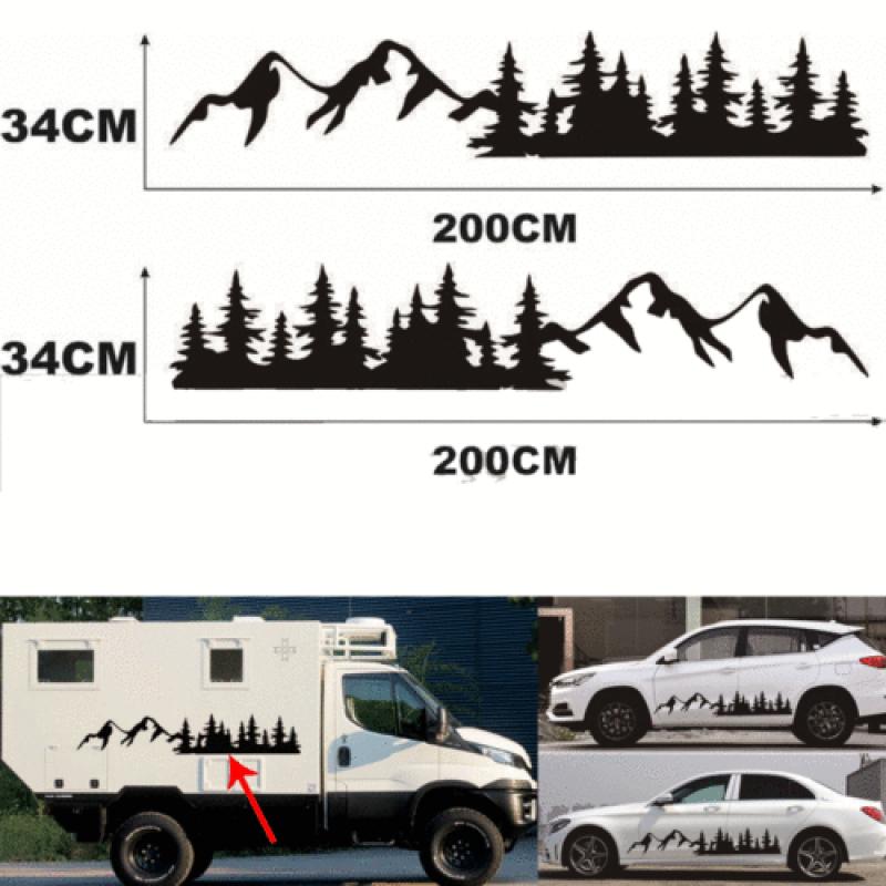 2 Naklejki Las i Góry na Karoserię Samochodu, Kampera, Samochodu Kempingowego, Przyczepy, Ciężarówki