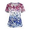 Women V Neck Short Sleeve Work Top with Pocket and Split Hem Star Print Comfortable Uniform Shirt