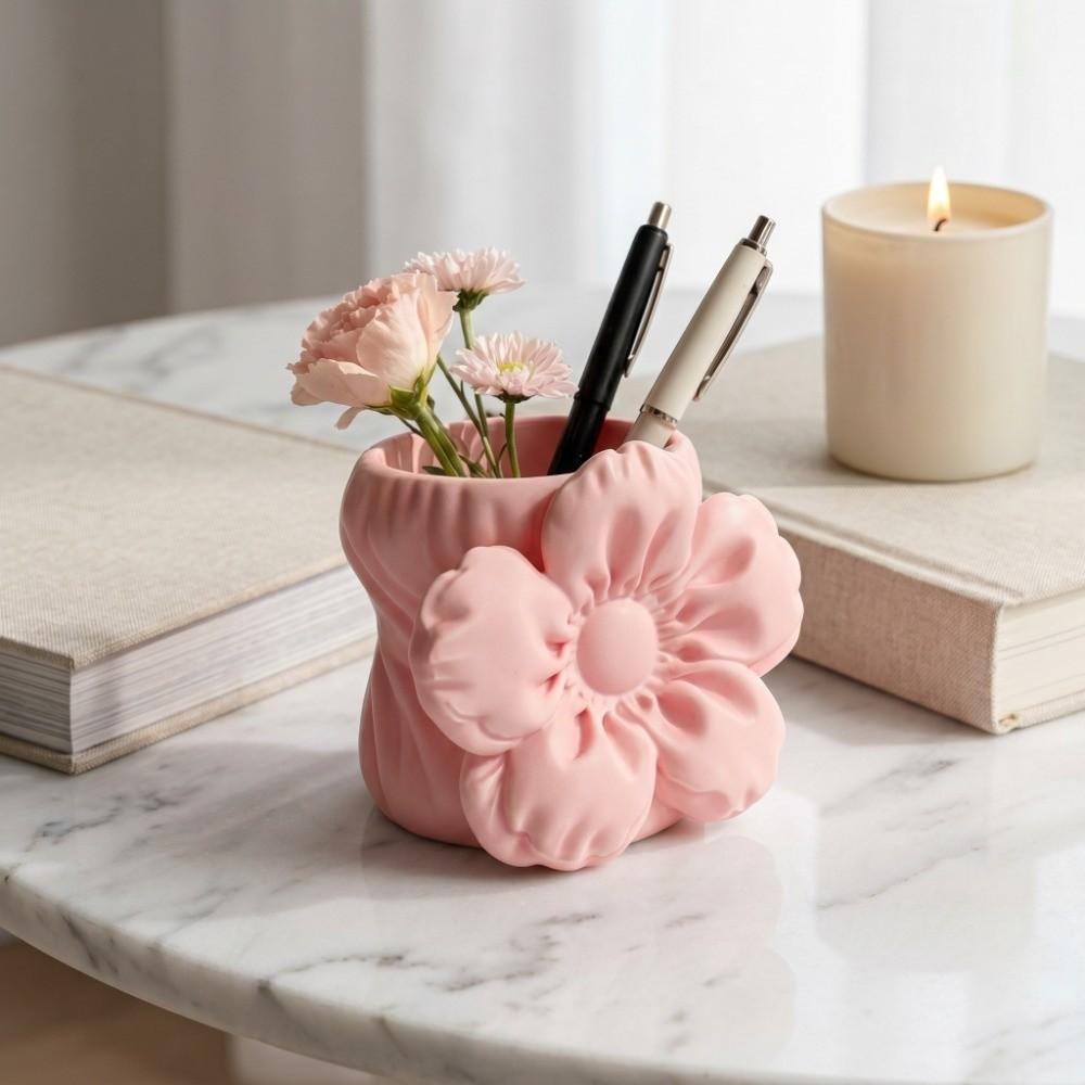 Stationery Storage Puff Flower Pen Holder Makeup Brush Bin Simulation Floral Model  Office Desktop
