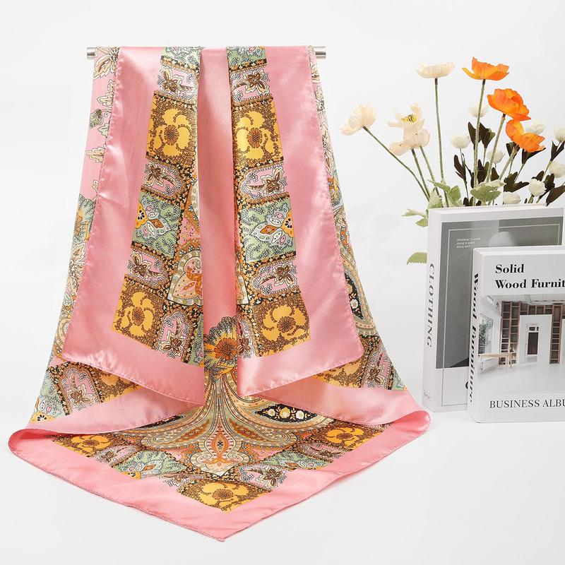 4PcsSetof Oversized Square Scarves Polyester Silk-Feel Neck Scarves Headscarves Sleep Caps Casual Fashion Hair Accessories