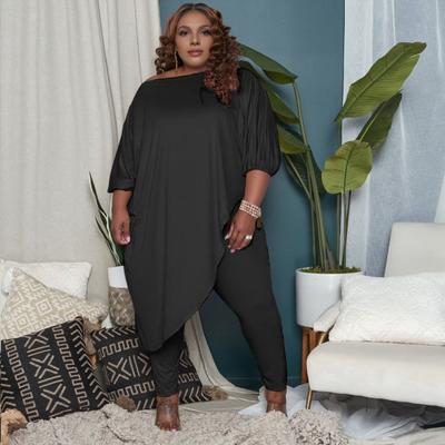 2 Pcs/Set Plus Size Women Outfit Off Shoulder Slant Hem Three-quarter Sleeve Long