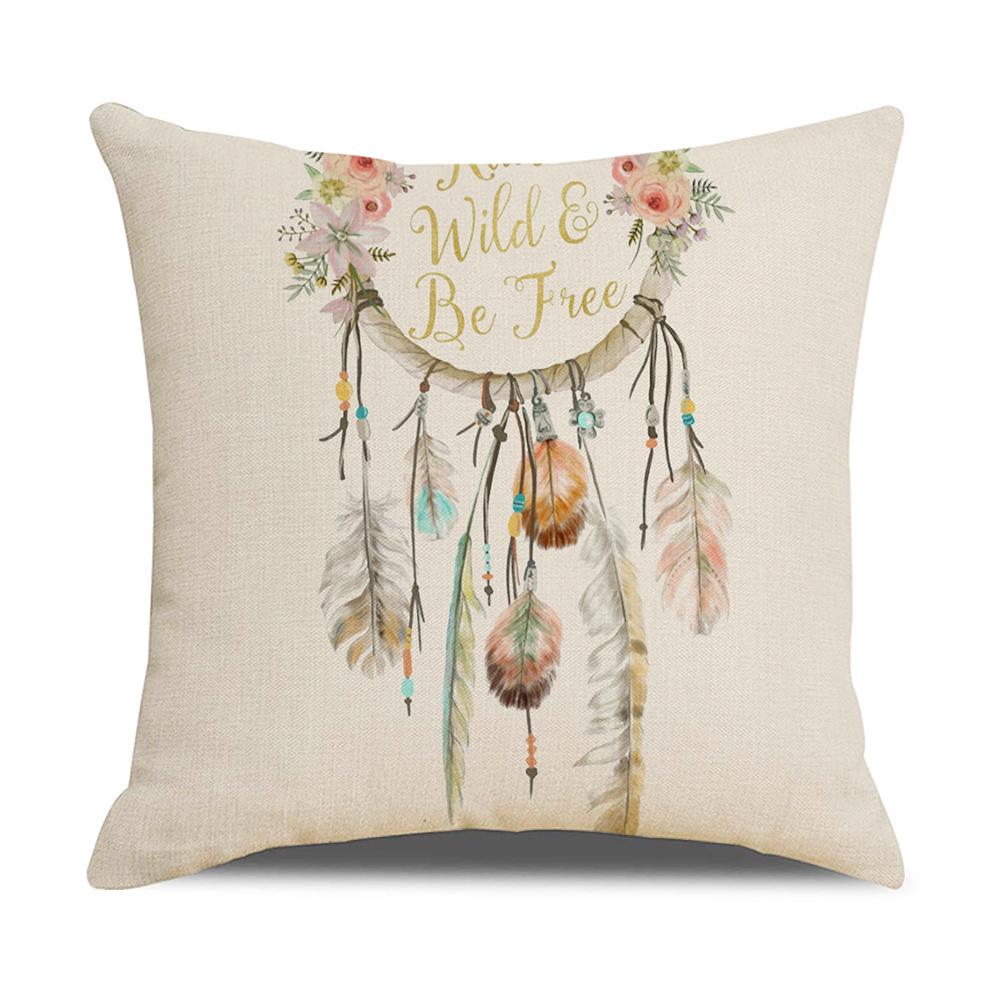 Ins Style New Dream Catcher Linen Sofa Pillow Cover Feather Digital Print Cushion Cover