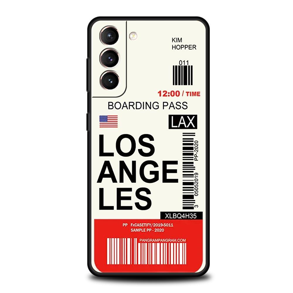 World City Travel Ticket New York London Label Phone Case For Samsung S24 S23 S22 S20 Ultra S21 FE 5G S10 S9 Plus S10E S8 Cover
