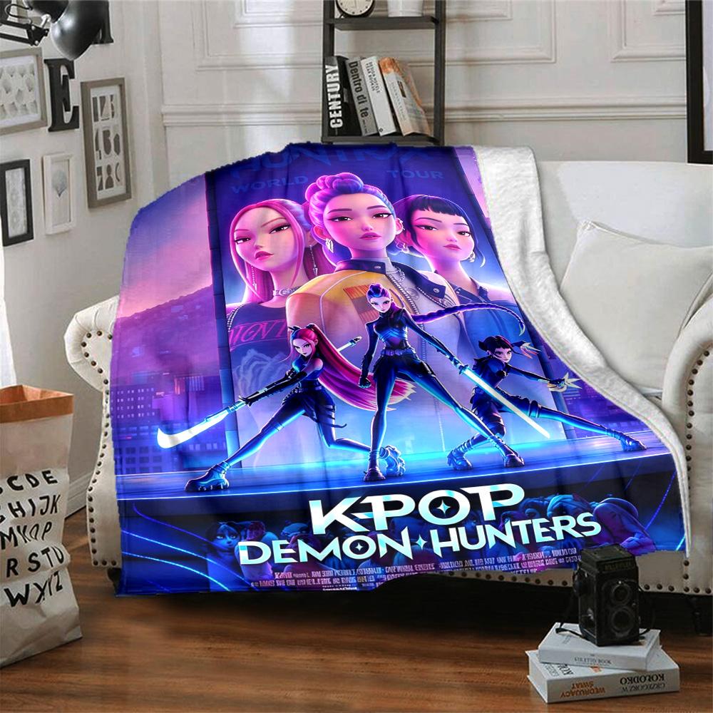 Kpop Demon Hunters Flannel Blanket Super Soft Warm Cozy Blanket For Sofa Bed Office Travel Allseason Home Decor Gift