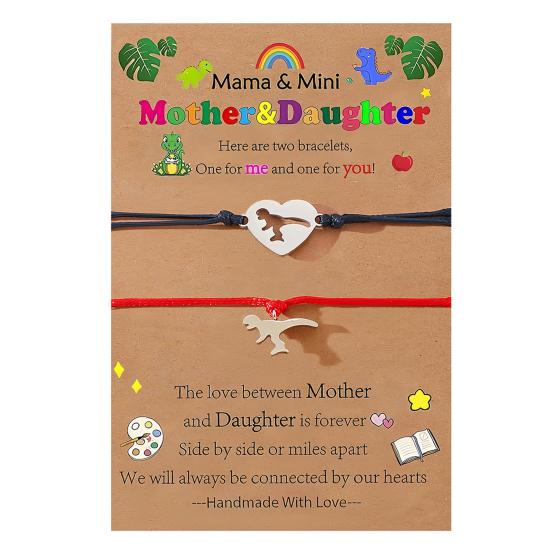Mother Day Bracelet Dinosaur Element Handmade Heart Pendants Adjustable Size Women Wristband Meaningful