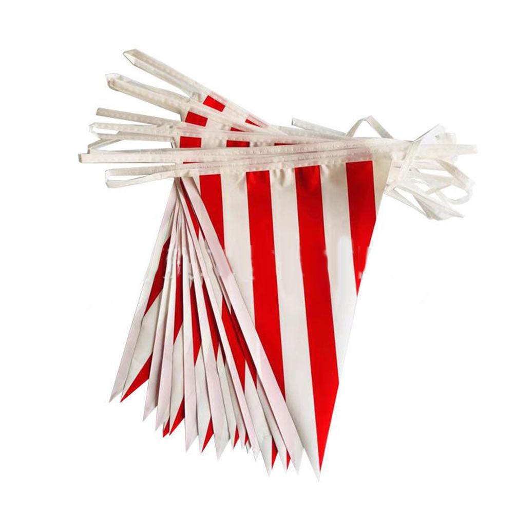 10/30M Carnival Themed Party Pennant Banner Plastic Red White Striped Triangle Bunting For Circus Birthday Party Home Decor