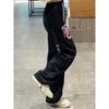 Cotton Large-size Printed Casual Sports Pants for Women In Autumn and Winter New Loose Design and Personality Dark Gray Straight Pants