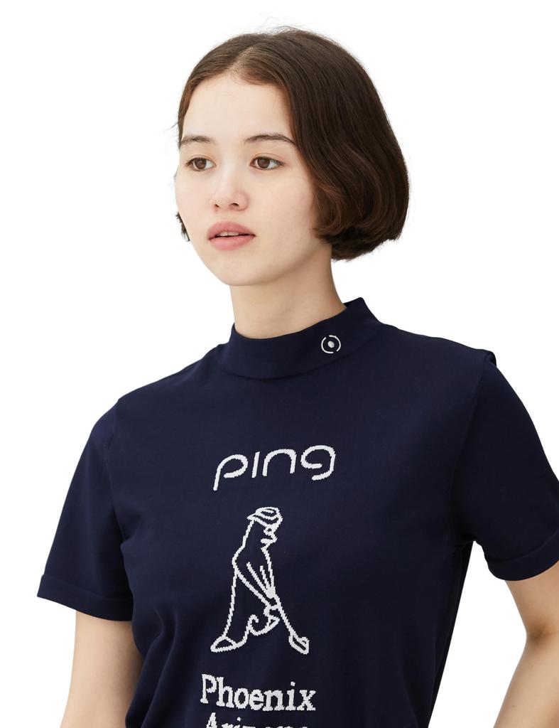 PING Apparel Women's Short Sleeve High Neck Shirt (Mr. PING, Moisture-Wicking, Quick-Drying, Stretch) / Golf / 622-4172204 120_Navy M