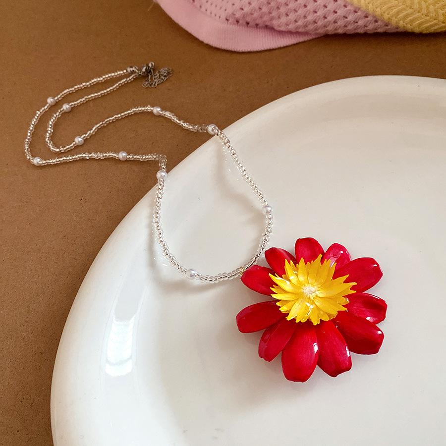 Sweet Colorful Flower Beaded Necklace Seaside Vacation Style Temperament Clavicle Chain for Women