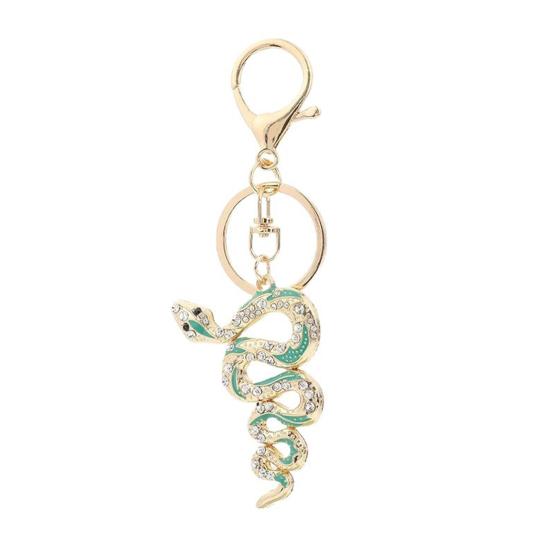 Keychain Pendant Sparkling Inlaid Rhinestones Snake Shape Zinc Alloy Key Chain Lightweight зелёный