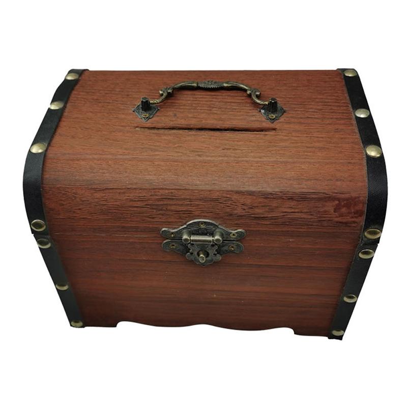 1 Set Vintage Treasure Storage Box Wooden Treasure Chest With Lock Piggy Bank Organizer Saving Box Case For Home Decoration