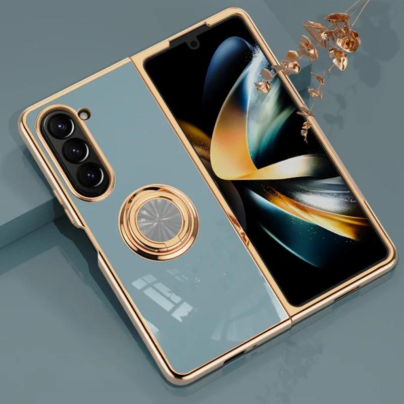 Luxuriöse, stoßfeste Hülle, Hartschale für Samsung Galaxy Z Fold 6 5 4 Fold6 Fold5 Fold4 5G, galvanische Magnetringhalterung, Telefonhülle