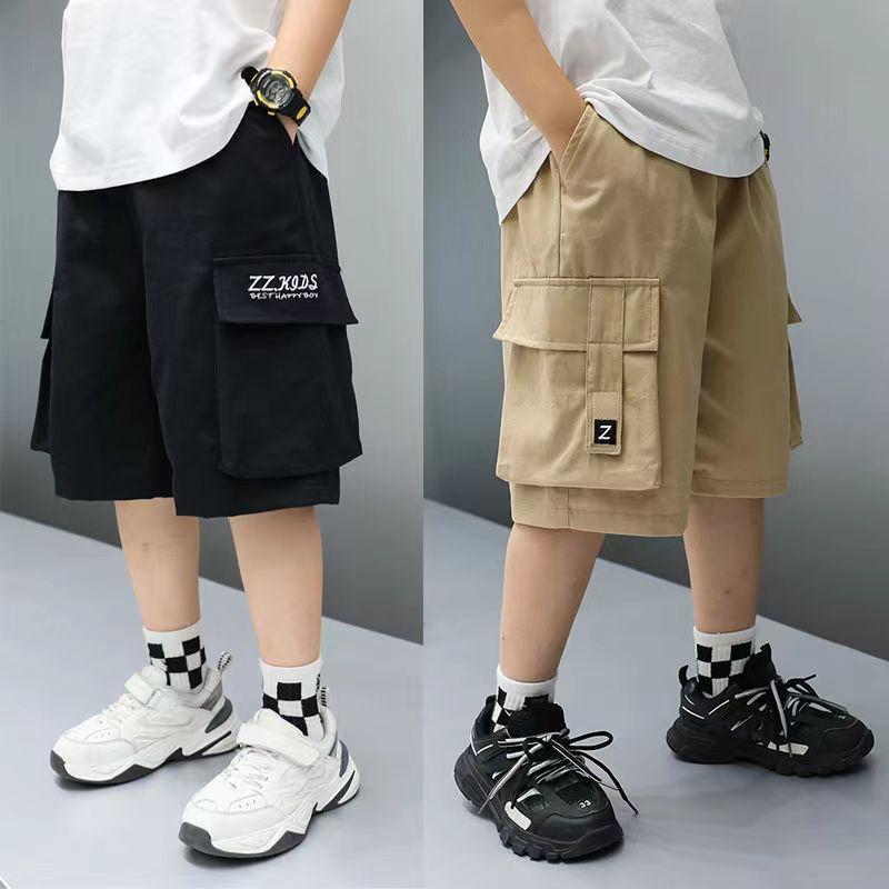 Summer Boys' Cotton Shorts High Street Hip Hop Fashion Big Pocket Shorts Khaki Children's Pants Casual Children's Clothing