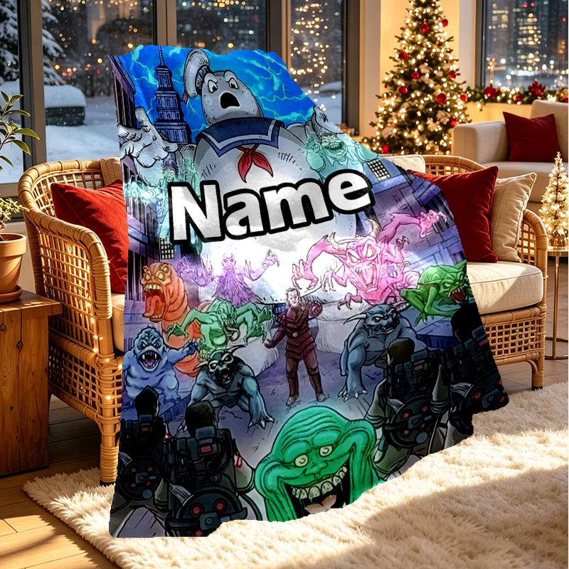 Custom Name Personalized Ghostbusters Print Blanket, Home Decor, Bedroom, Sofa, Camping, Couch, Gifts for Birthday Christmas
