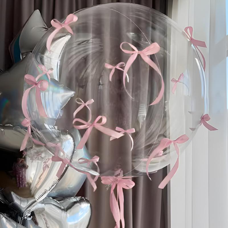 24 Inch Transparent Bobball Bow Ribbon Balloon Set Valentine'S Day Engagement Birthday Party Decoration