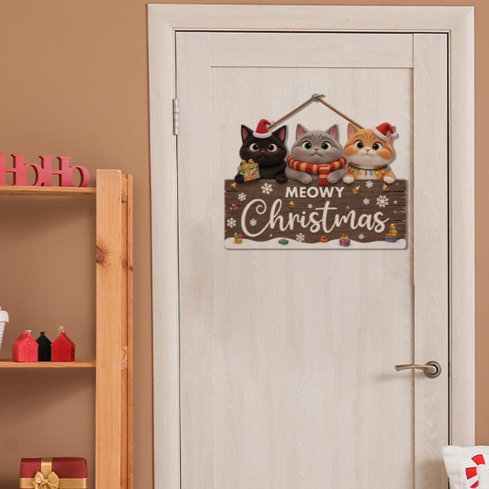 New Wooden Christmas Hanging Ornament 2D Flat Cute Cat Pendant Creative Christmas Supplies Wall Decor for Door Bedroom