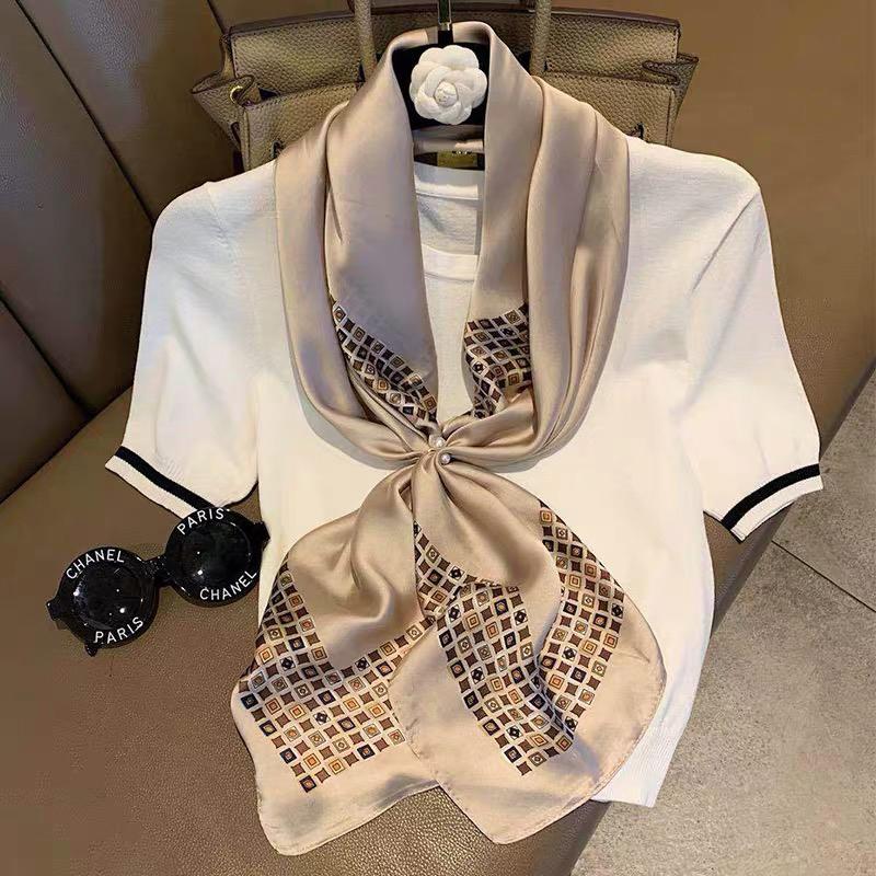 Spring Scarf Women's Luxury Design Polyester Material Smooth Scarf Soft Muslim Headscarf Shawl Beach 90x90cm