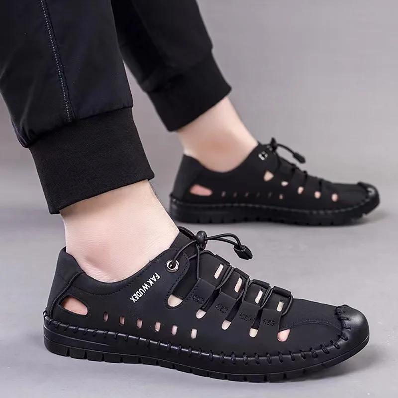 Lightweight Men's Trendy Anti Slip Sandals 2024 New Summer Roman Hollow Shoes Outdoor Versatile Sports Casual Shoes Durable