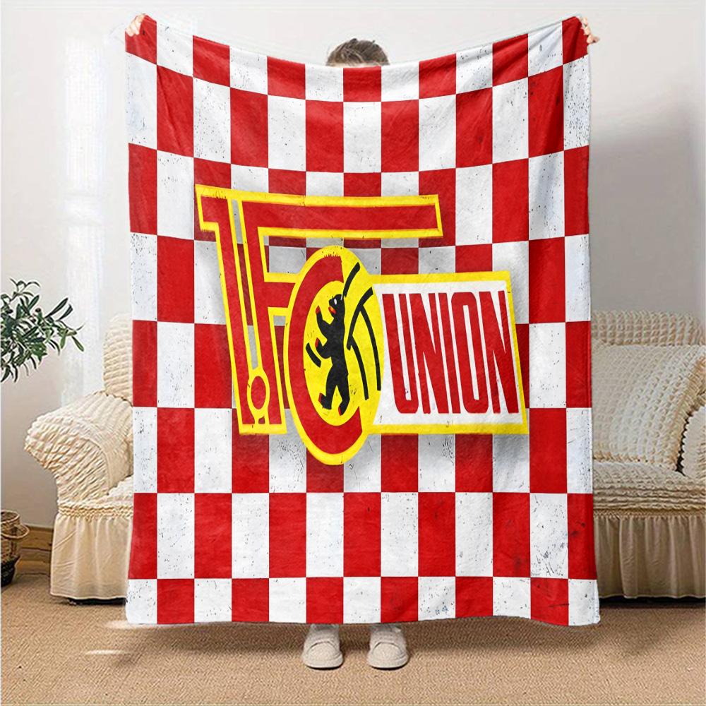 Fußball-Verbands-Emblem Flanelldecke, Weiches Polyester, Modernes Design, Ganzjahresnutzung für Camping, Reisen, Geschenke für Feiertage oder Geburtstage