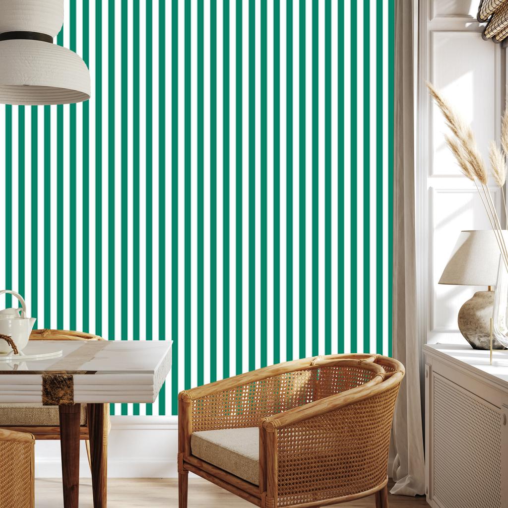 Wallpaper Stripes of sea, white and mint for living room and bedroom 50x1000