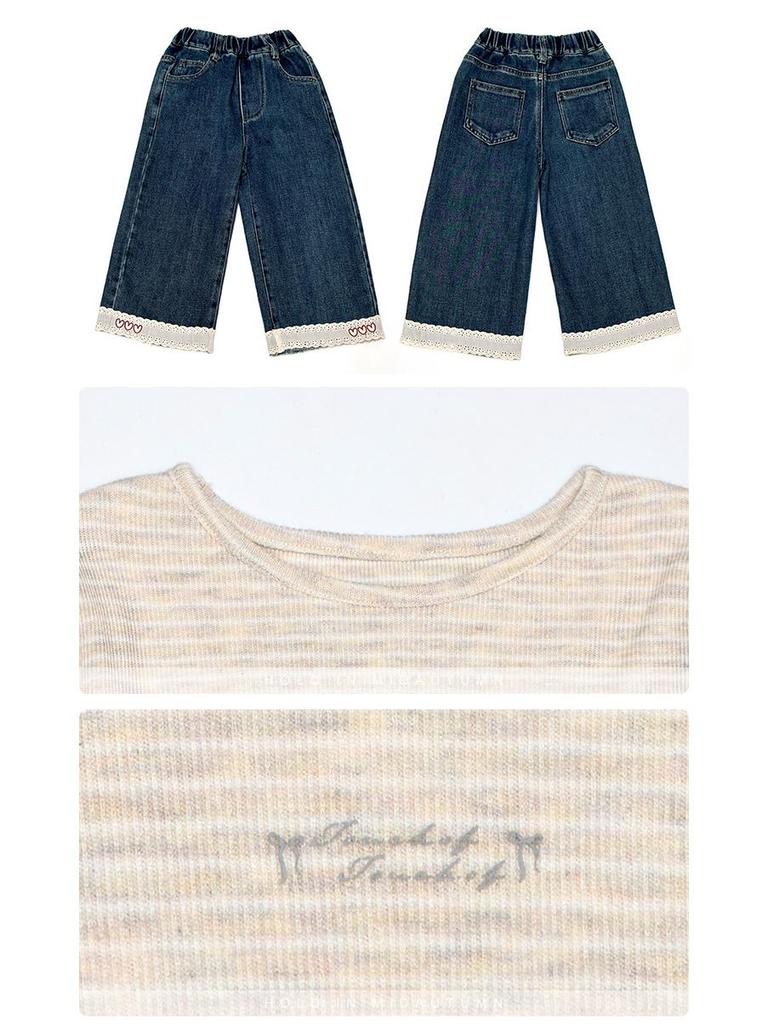 2025 Fashionable Long Sleeve Lace T-shirt for Girls' Spring & Autumn