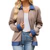 Women's Fashion Color Denim Jacket with Turn-Down Collar, Long Sleeve, Zip Front, Loose Fit