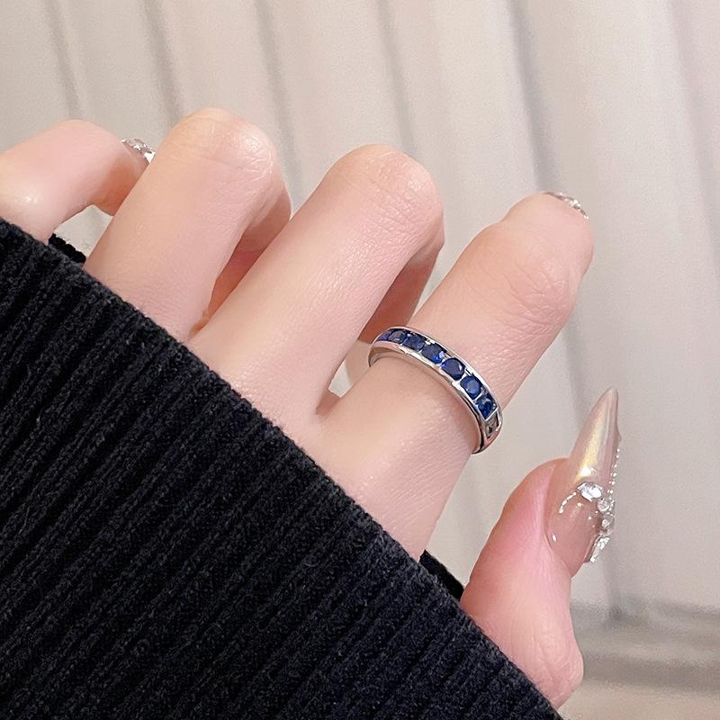 Blauer Zirkon Fischschwanz Voll Diamant Offener Ring Nischen Design Leichter Luxus Hohes Gefühl Personalisierter Französischer Ring