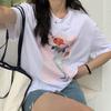 Pure cotton, Korean version of summer new loose casual cartoon printing medium and long short-sleeved t-shirt women's tide