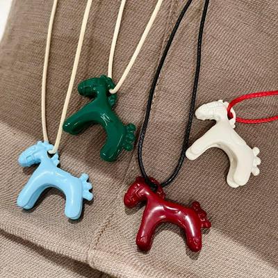 Bunte Cloisonné Tropfglasur Pony Anhänger Choker Halskette - Kindliche Pulloverkette für Frauen