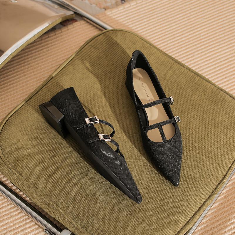

29819 [sheepskin] flat shoes women s thick heel 2025 new pointed gradual change Mary Jane shallow temperament single shoes 39