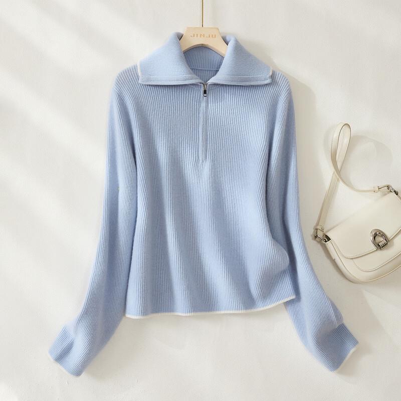 JINJU Women s Warm Half-Zip Wool Cashmere Blend Sweater L