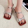 Summer Women's Shaped Slippers with Fashion Square Toe Dress Shoes Bow Pump Buckle Cute Women's Sandals 2025 Designer Flip-flops