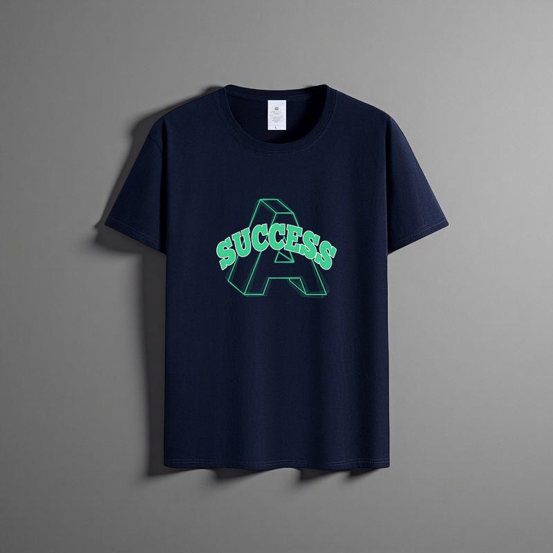 

Летняя новая универсальная футболка унисекс из чистого хлопка, модная повседневная футболка с круглым вырезом, дышащая свободная рубашка с принтом и короткими рукавами XXXXL темно-синий