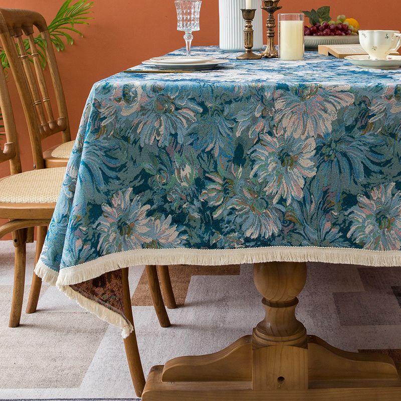 

Mild Luxury Retro Fancy Table Cloth French Artsy Tassel Jacquard Tablecloth Living Room Coffee Table Tablecloth Eight-Immortal Table Fabric Monet Oil Painting Flowers 100*160cm