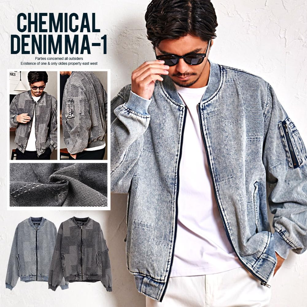 SILVER BULLET CavariA Jachetă Unisex Denim Prelucrare Chimică pentru Bărbați MA-1 CATN24-05 (44(M), BLK(Negru))