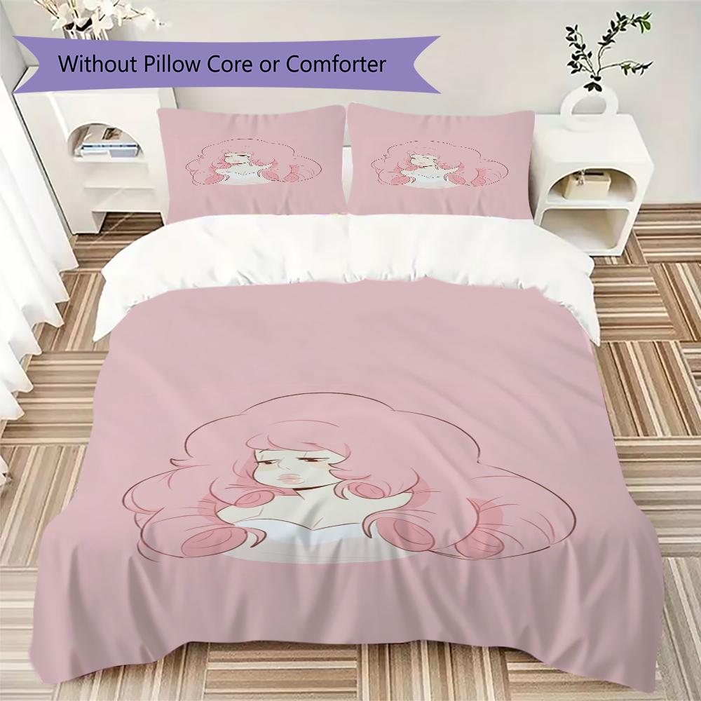 Rose Quartz Pattern Bedding uilt Set uilt Cover Pillowcase Home Decoration Birthday Gift (1 * duvet cover + 2 * pillowcase without core)
