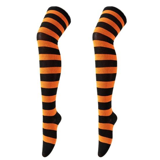 Striped Thigh High Socks Women Colorful Over-the-Knee Socks Retro Stretchy Thigh Highs for Girls Cosplay Lolita Costume