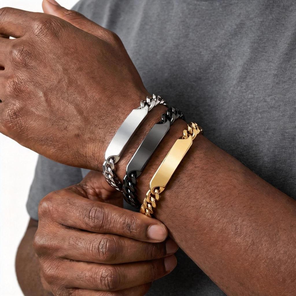 Bracciale Uomo Chunky Personalizzato Gratuito, Braccialetto a Catena Cubana in Acciaio Inossidabile, Gioielli Personalizzati per Papà Figlio