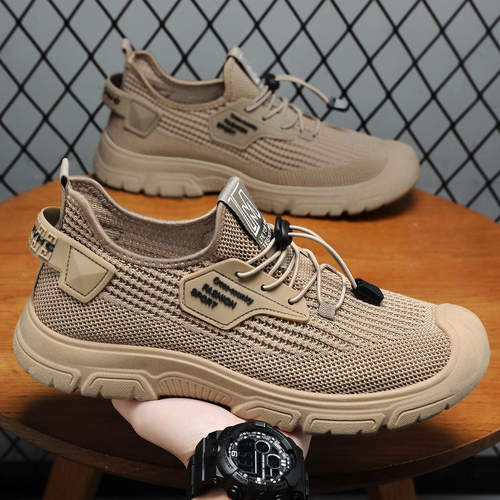 Shoes Men's Summer Single Shoes Casual Shoes Flying Woven Breathable Non-smelly Feet Men's Shoes Solid Color Versatile Men's Shoes Dad Shoes