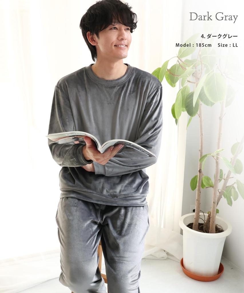 ON NISHIKI Winter Long Sleeve Warm Top and Bottom Plus Sizes Warm Stretch Pullover Long Loungewear Men's Pajamas, Set, M-3L, Velvet, Style, Pants,