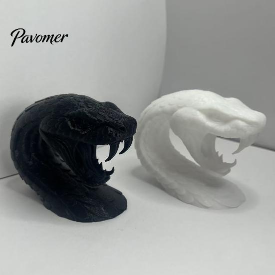 Snake Sculpture for Shelves 3D Printed Head Ornament, Desk with Sharp Teeth, Wild Style Ornament Realistic Animal Figurine Halloween Home Living Room