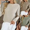Blusas y Camisas Casuales de Moda para Mujer con Cuello Redondo y Manga Larga
