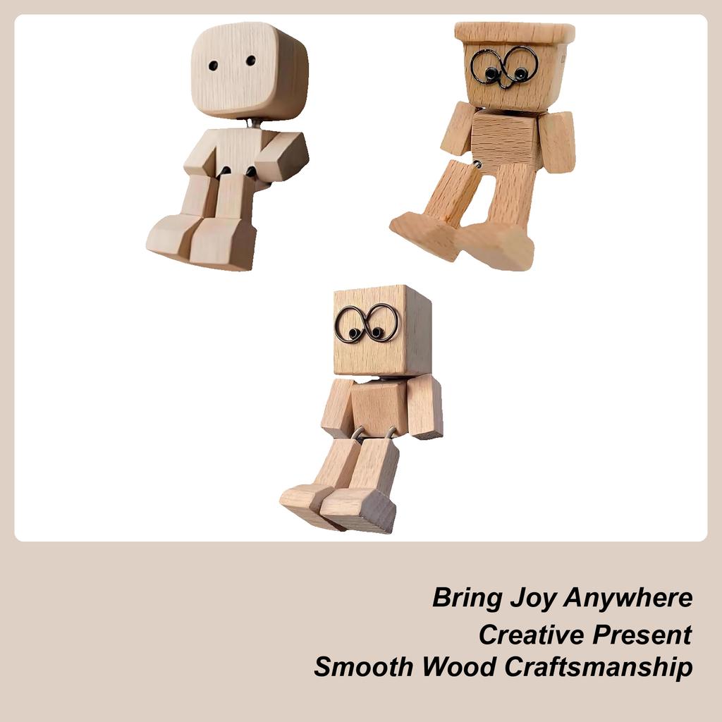 Small Shaking Wooden Man Figurine Car Dashboard Ornaments Leg-swinging Robot Figurine Cute Shaking Wood Man Figurine Decoration