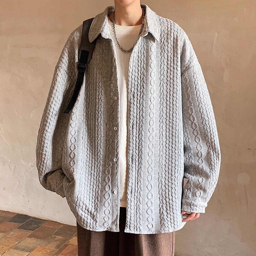 Shirt Jacket Men's Autumn and Winter Jacquard Ins Trendy American Loose Lapel Jacket Top