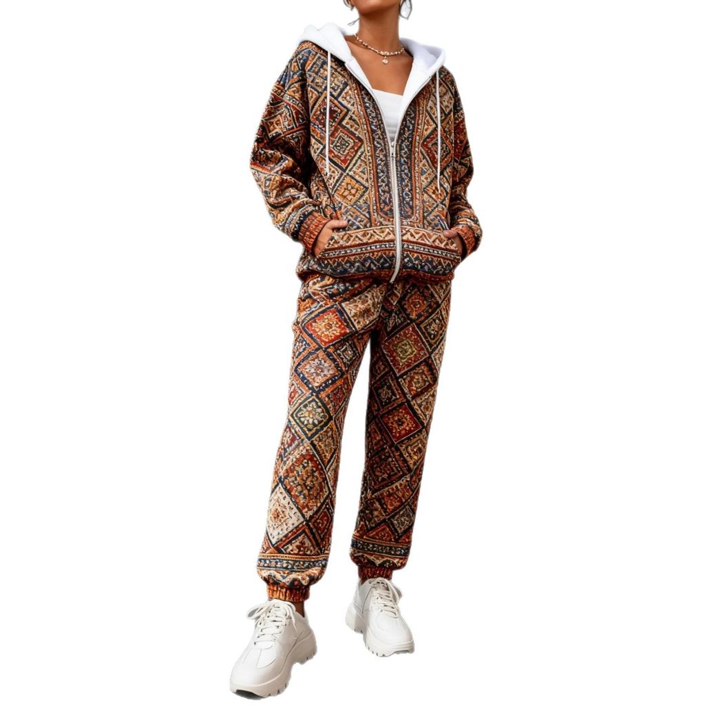 Spring and Autumn New Women's Casual Fashion Zipper Hooded Sweater Sweatpants Set Lightweight and Comfortable