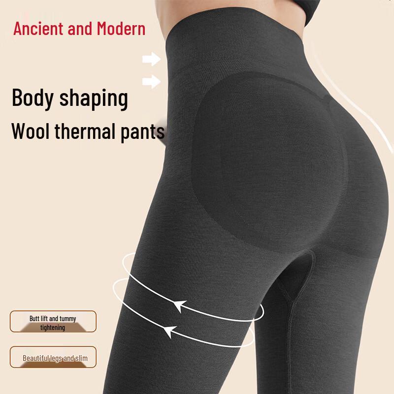 

GUJIN Women s High-Waist Tummy Control Thermal Leggings with Wool & Modal One Size (90-130 lbs)