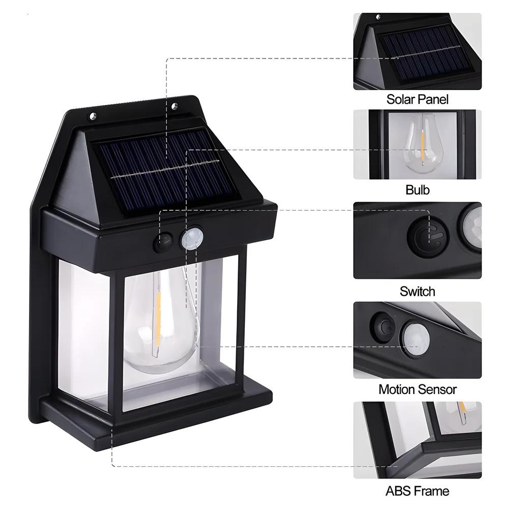 LED Solar Wall Lamp Household Garden Tungsten Lamp Outdoor Waterproof Wall Light with Motion Sensor Villa Lighting Night Light