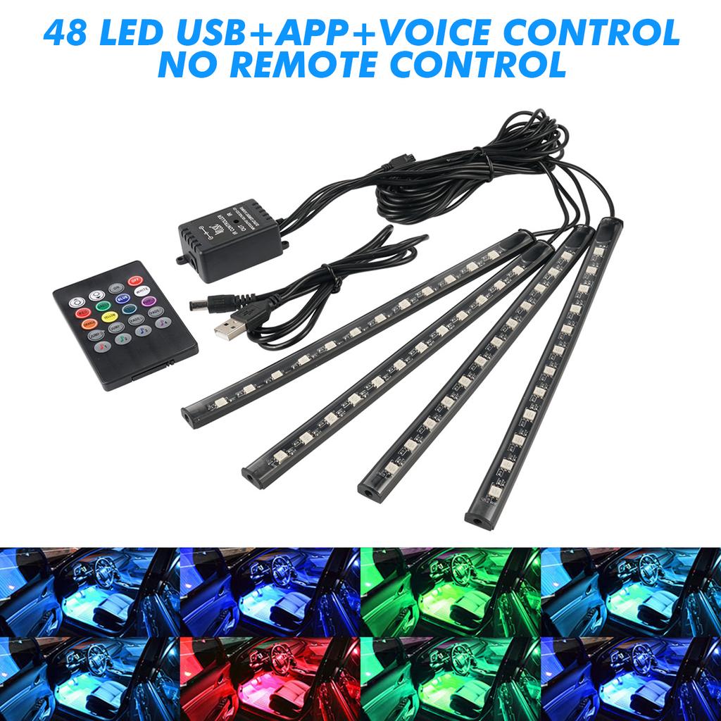 Neon LED Interior Car Light APP Music Remote Control RGB Underglow LED Ambient Light USB/Cigar Plug Auto Atmosphere Lighting 12V