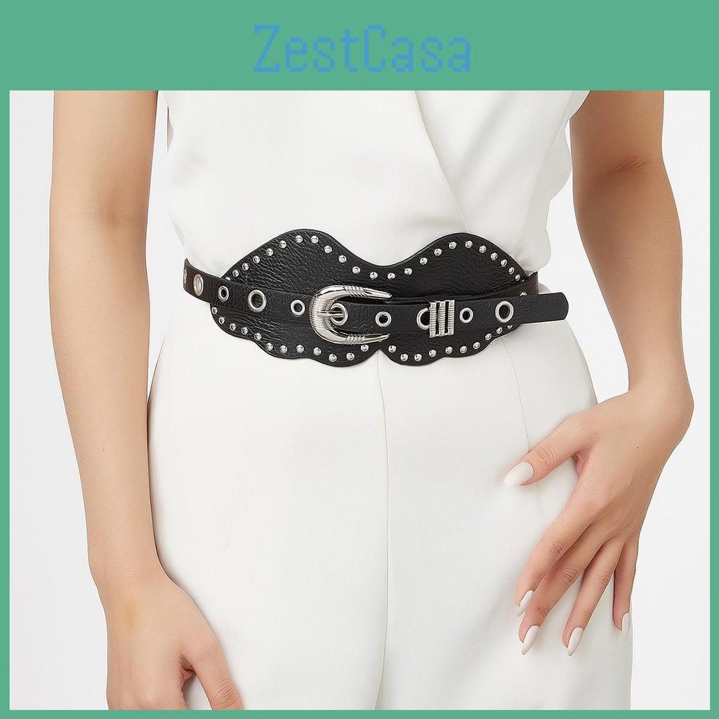 Trendy Faux Retro Leather Belt With Metal Pin Closure Bold Elements Decorative