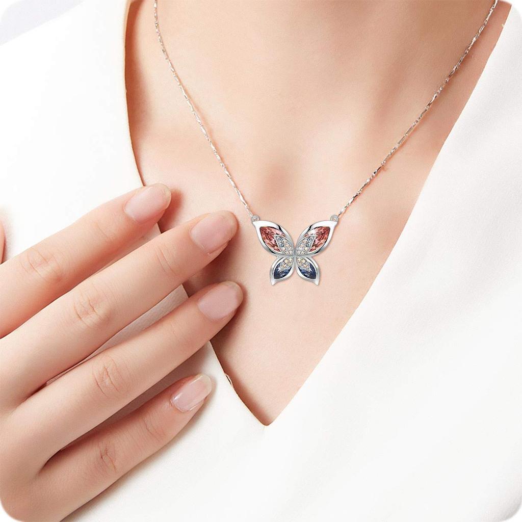 [Richapex] Crystal Necklace for Women, Butterfly Necklace, Butterfly Pendant Accessory, Chain